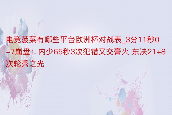 电竞菠菜有哪些平台欧洲杯对战表_3分11秒0-7崩盘：内少65秒3次犯错又交膏火 东决21+8次轮秀之光